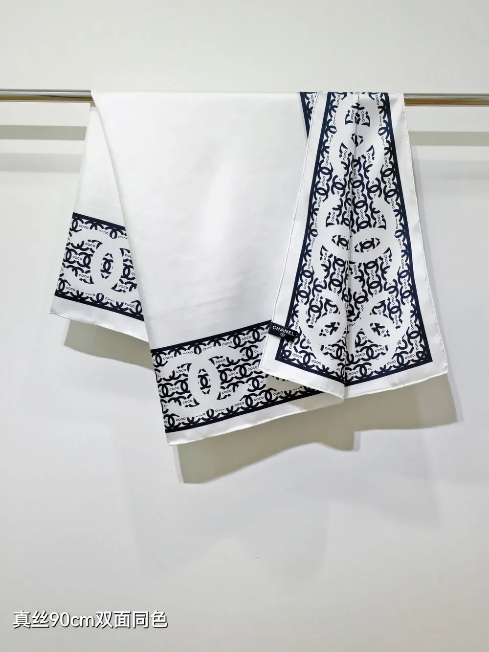 CHANEL Silk CC Logo Square Scarf 90×90cm